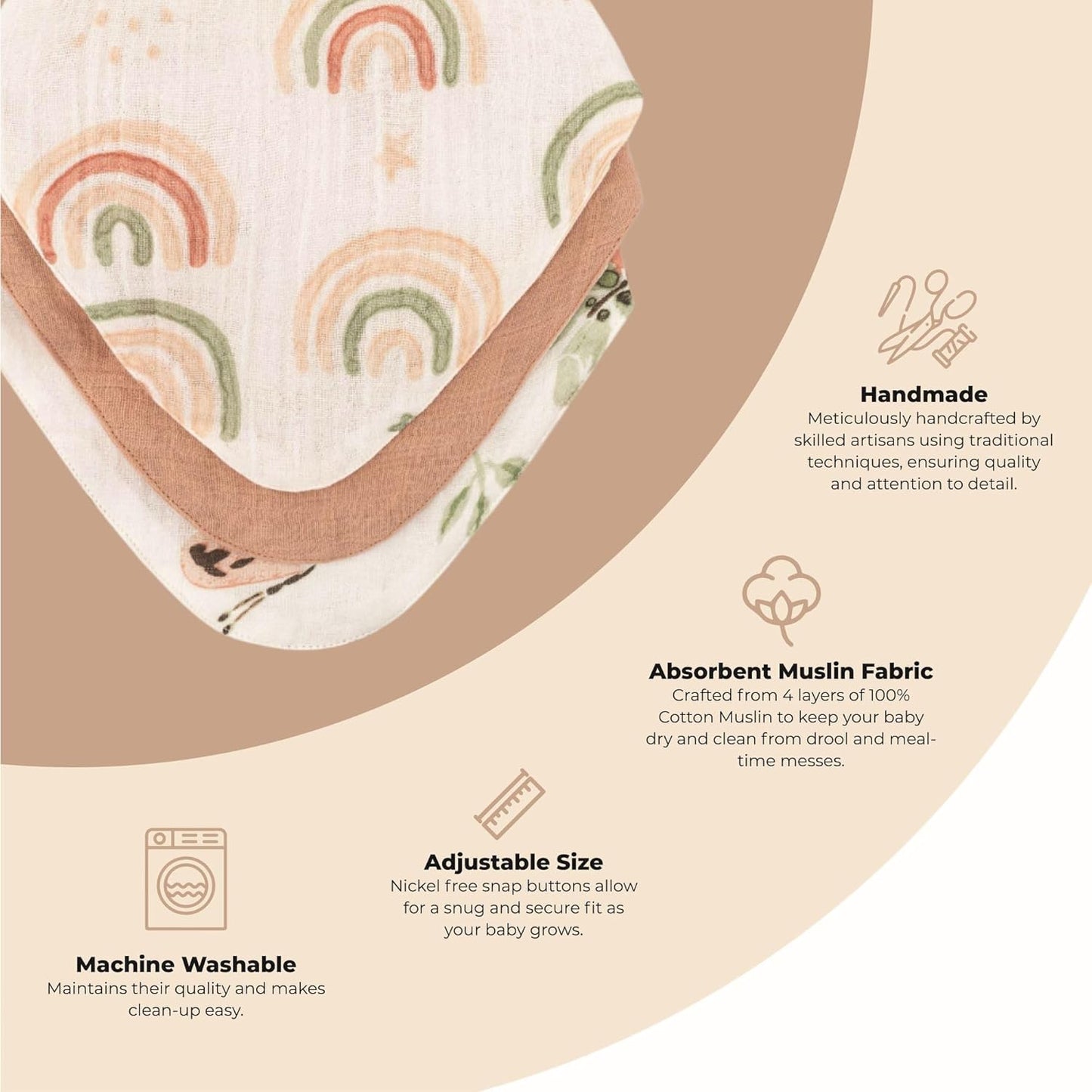 Crane 100% Cotton Baby Bib Set - Butterfly & Rainbow Muslin Bibs - Set of 3 Drool Bibs for Baby Boys or Girls - Newborn Eating Essentials