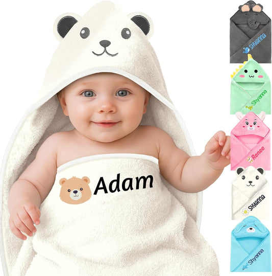 Personalized Baby Towels Hooded with Name, Custom Toddler Bath Towel with Hood for Girl Boy, Warm