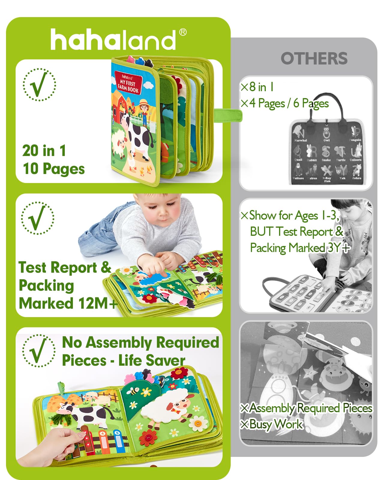 hahaland Busy Book for Toddlers 1-3 - Montessori Toys 1 Year Old Busy Board