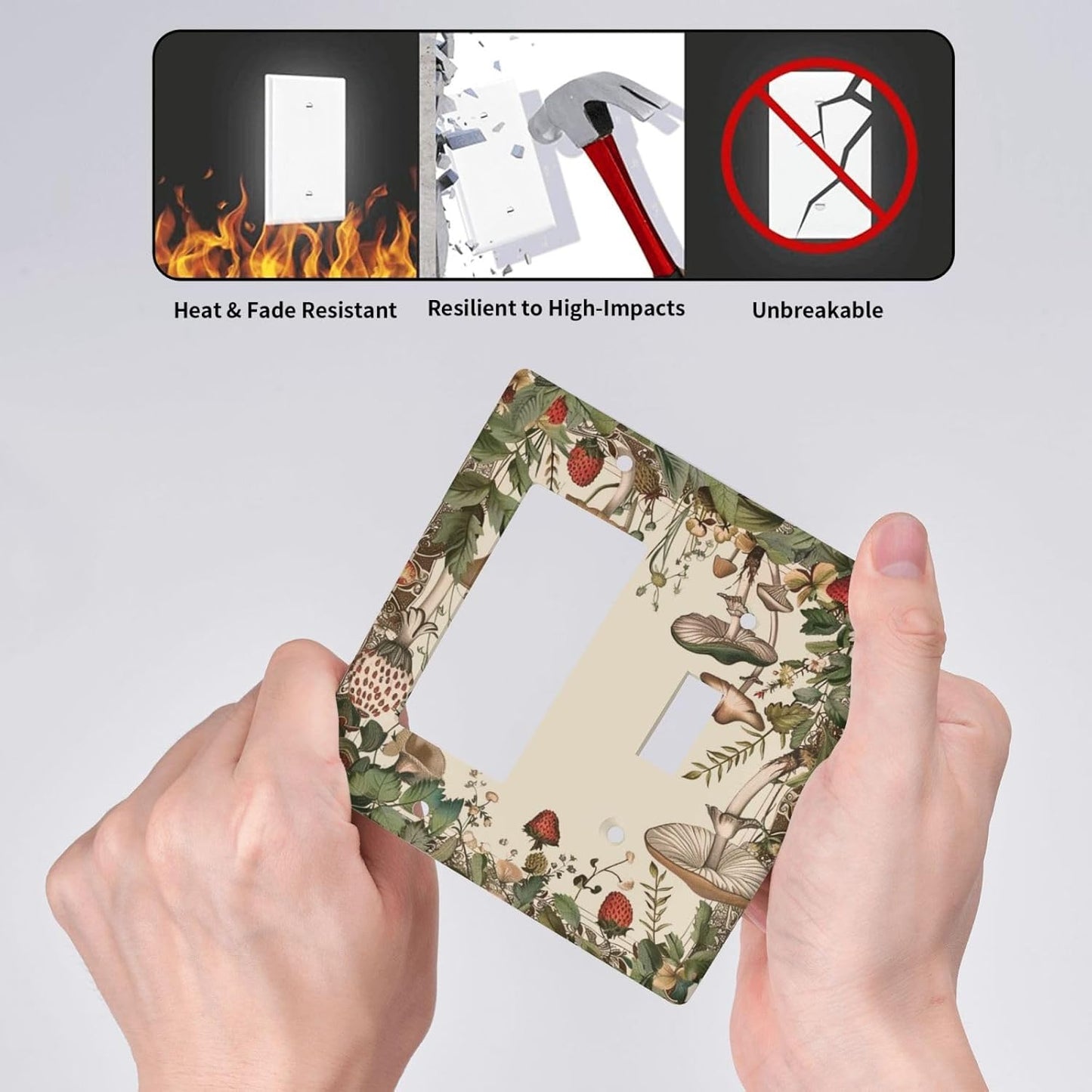 Decorative Outlet Covers Rustic Mushroom Garden Red Strawberry 2 Gang 1 Gang Wall Plate Cover Single Toggle Rocker Combo Light Switch Cover Plate Face Plate for Bedroom Home Decor