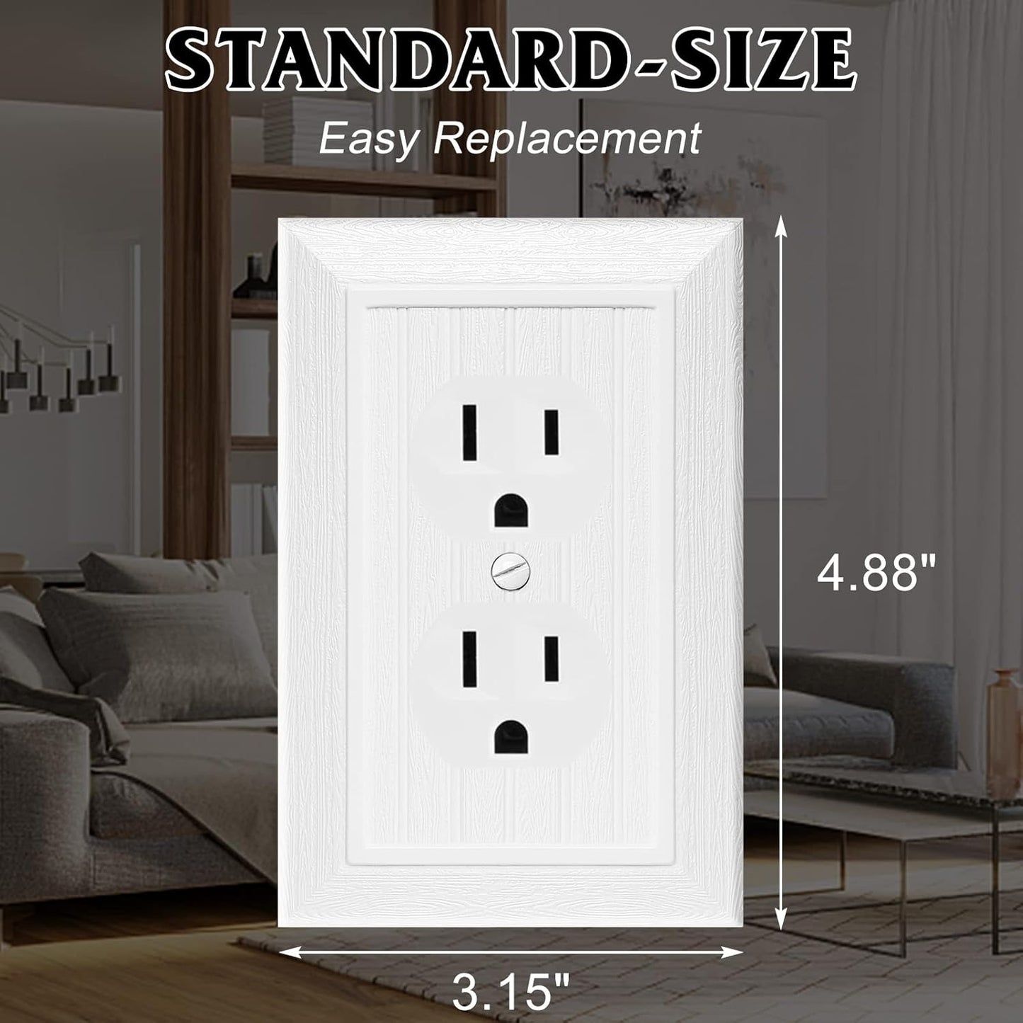Modern Decorative Wall Plate Switch Plate Outlet Cover, Vintage Retro Wood Grain Design(Single Duplex-4 Pack, White)
