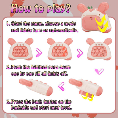 Fast Push Game, Bunny Ear Handheld Speed Push Bubble Game Console, Light up Pop Game Sensory Fidget Toys for Kids, Autism Sensory Toys,Birthday Easter Toy for Boys Girls Adults(Pink)