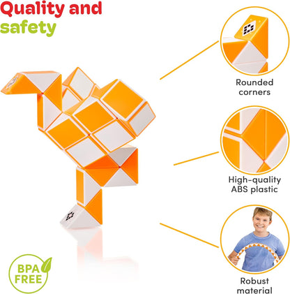 CUBIDI® Magic Snake Cube | Fidget Snake Toy for Kids | Travel Toys for Kids Ages 4-8 | Great Gift for Boys and Girls Birthday, Christmas, Stocking Stuffers - 36 Blocks | 0.9 inch x 0.7 inch | Orange
