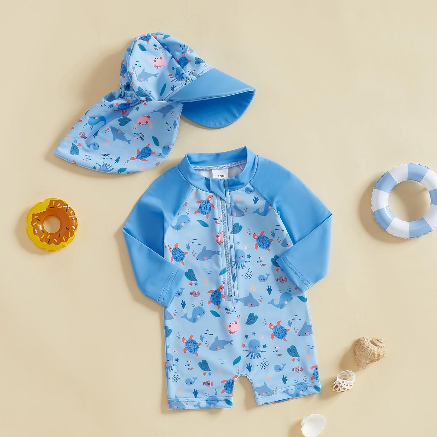 Hnyenmcko Baby/Toddler Boy Rash Guard Swimsuit Long Sleeve One Piece Zipper Swimwear Sunsuit Infant Bathing Suit Beachwear