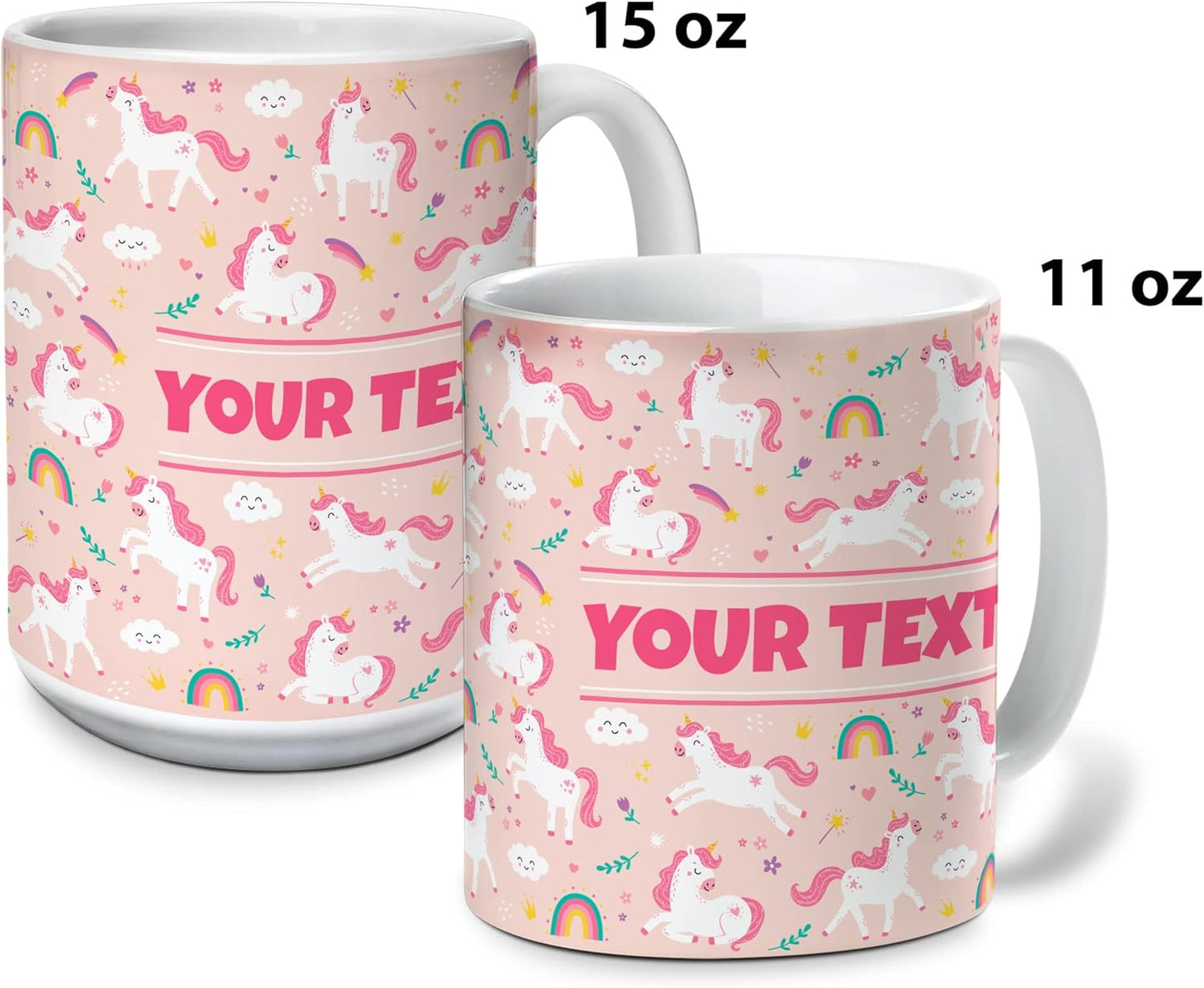 Personalized Mug for Kids - Pink Unicorn - Custom Name/Text, Ceramic Hot Chocolate/Cocoa/Coffee Cup for Girls, Birthday/Christmas/Holiday Gift - 11 oz, Black Handle