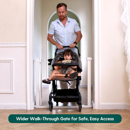 BABELIO Baby Gate for Doorways and Stairs, 41-46" Pet Gate with Wide Walk Thru Door and Lock Indicator, No Drill Pressure Mounted Safety Gate with Double Lock and Self-Closing, White