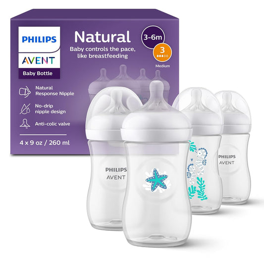 Philips Avent Natural Baby Bottles with Natural Response Nipples (Medium Flow, Flow 3), with