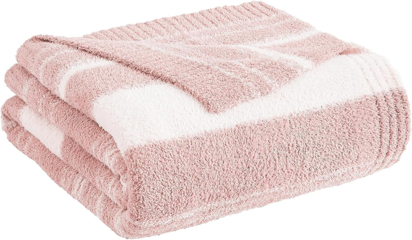 WRENGONGE Pink Throw Blanket, 50x70 Soft Cozy Striped Throw Blankets for Couch, Sofa, Bed, Travel