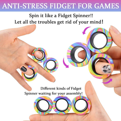 3Pcs Magnetic Rings Fidget Toy Set, ADHD Anxiety Magnetic Fidget Toys Adults Fidget Spinner Rings for Relief, Easter Basket Stuffers Valentines Gifts for 8+ Year Old Teen Boy Girl
