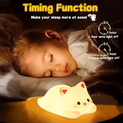 Tremdwoto Cat Night Light for Kids,Cute Colorful Night Light Baby Girl Squishy Night Light Lamp 1/3 Hour Timer Kitty Light Dimmable Nursery Lamp Nightlight (cat-Playing)
