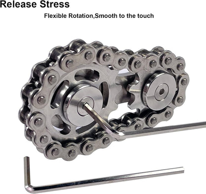 Chain Gear Fidget Spinner, Metal Sprocket Chain Fidget Toy, Stress Anxiety Relief Fidget Toy, Bike Chain Gears Novelty Toy,Metal EDC for Anxiety Relieve Boredom ADHD Autism(Silver)