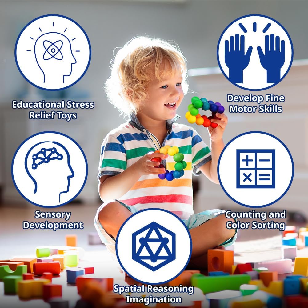 Variety Beaded Stress Relief Ball 1 Pack-Ainiv Sensory Fidget Toys for Kids Toddler, Autism Rainbow Ball ADHD Therapy Cool Desk Toy, Fidget Toys for Children Aged 3+(Small)