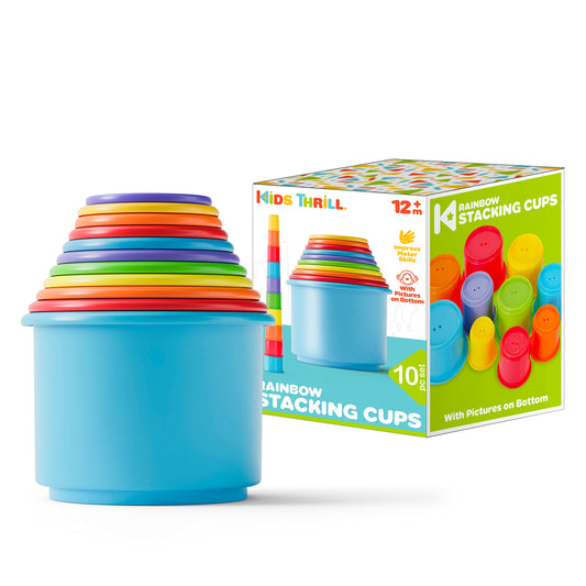 KIDSTHRILL Rainbow Colors Baby Stacking Cups for Toddlers, Tall Baby Stacking Toys Nesting Cups