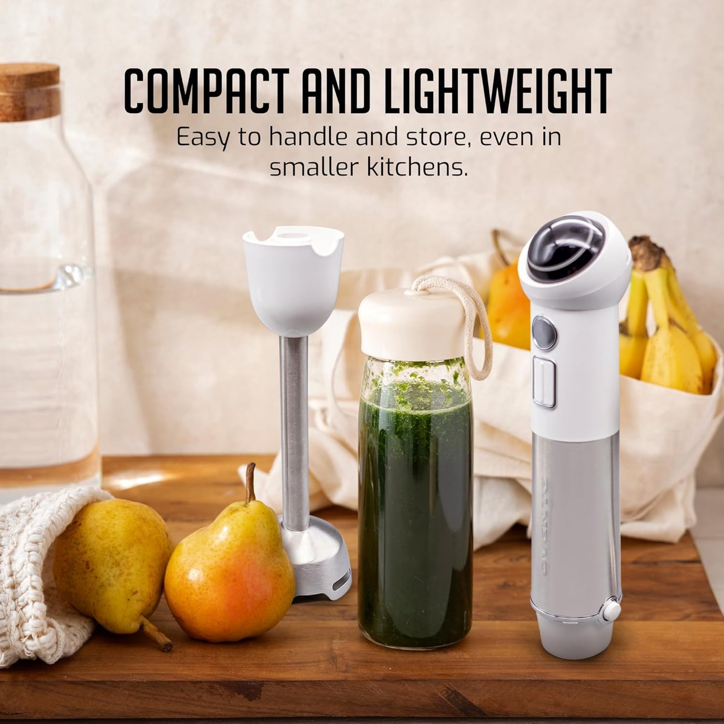 OVENTE Cordless Immersion Hand Blender, 300W Rechargeable Handheld Portable Stick Mixer with Speed