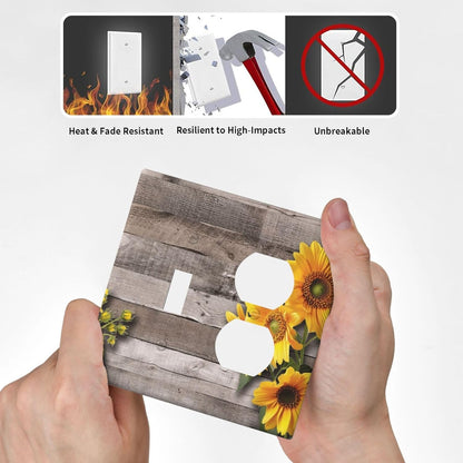 Sunflower Rustic Brown Gray Wood Wallplates 1 Toggle 1 Duplex Switch Plate Electrical GFCI Faceplate Decorative Light Switch Covers for Farmhouse Home Decor