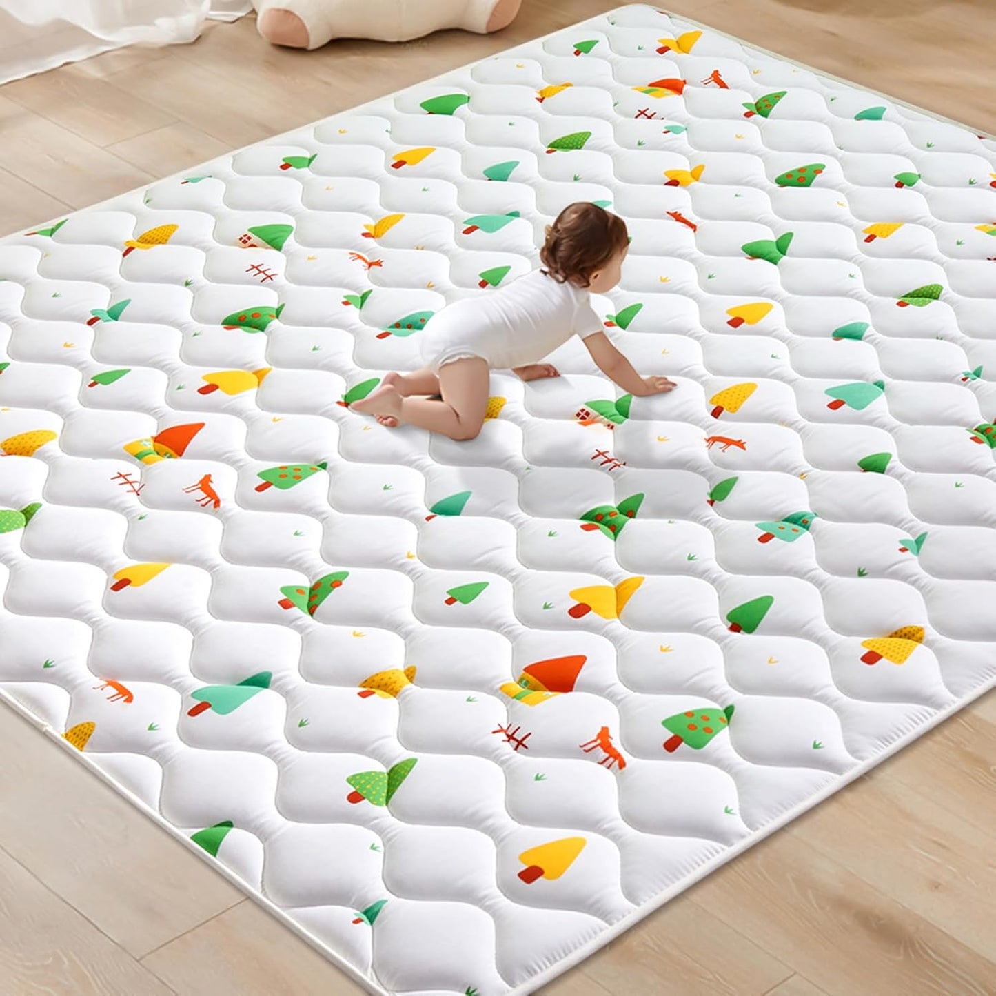 Odorless Premium Foam Baby Play Mat 79" x 71", Soft Microfiber Fabric Crawling Mat for Floor- Comfortable and Hypoallergenic, Non-Slip Cushioned Floor Playpen mat for Infants,Babies,Toddlers