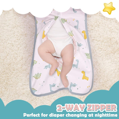2 Pack Transition Swaddle with 2 Way Zipper, 2 in 1 Arms in/Out Transitional Arms Up Swaddle, 100% Cotton Newborn Swaddles Zipper Swaddles Baby Swaddling Sack Sleeping Sack 3-6 Months, Dinosaur & Bear