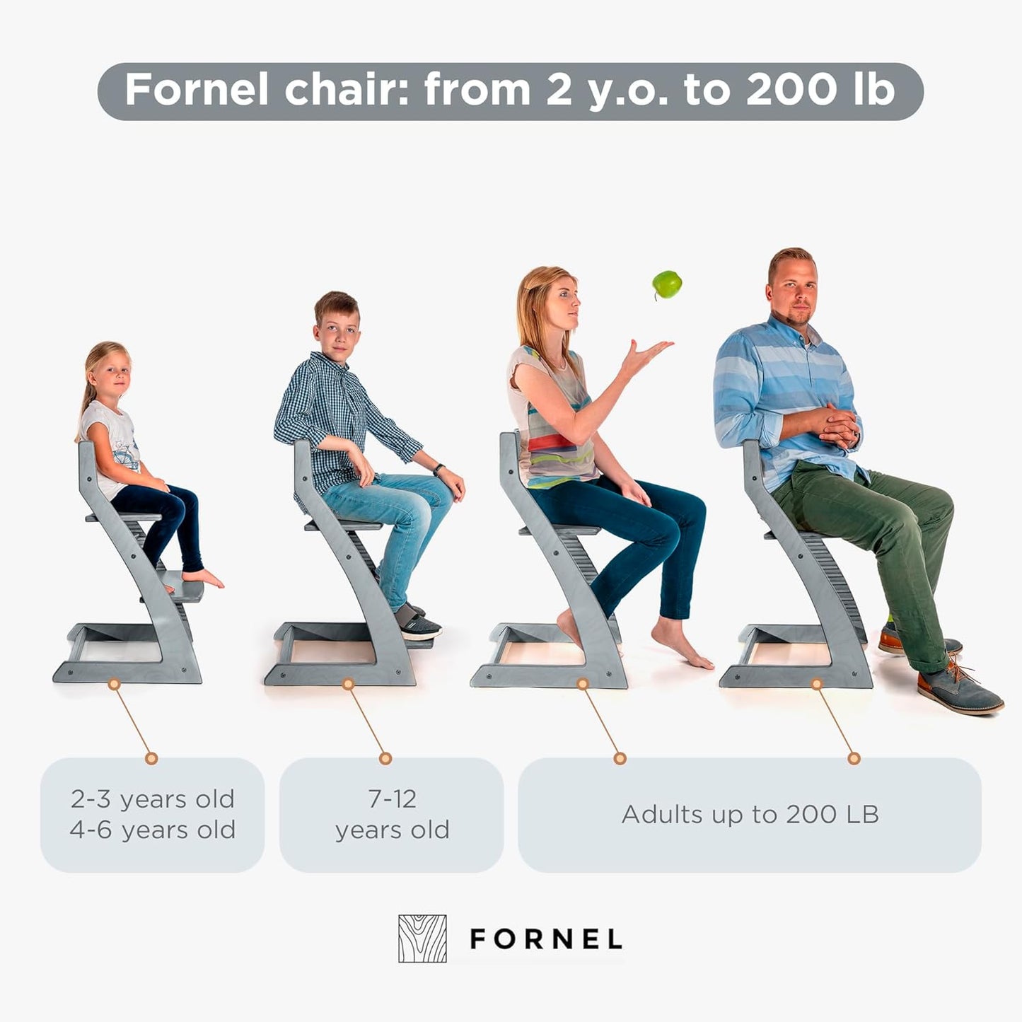 FORNEL Grey Wooden High Chair for Toddlers | The Grow-with-Me Adjustable Chair for Modern Farmhouse