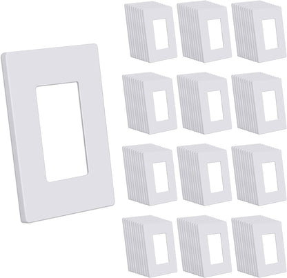 CML Screwless Wall Plates, 120 Pack Decorator Light Switch Covers, 1-Gang Decor Outlet Switch Plate, Standard Size 2.91”x4.68”, Impact Resistant, UL Listed, White