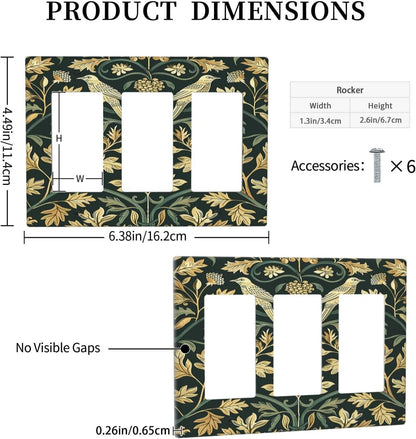 Light Switch Covers William Morris Vintage Botanical Birds Golden Green Leaves 3 Gang Rocker Electrical GFCI Decorative Triple Outlet Wall Plate Cover Switchplate for Bedroom Home Decor