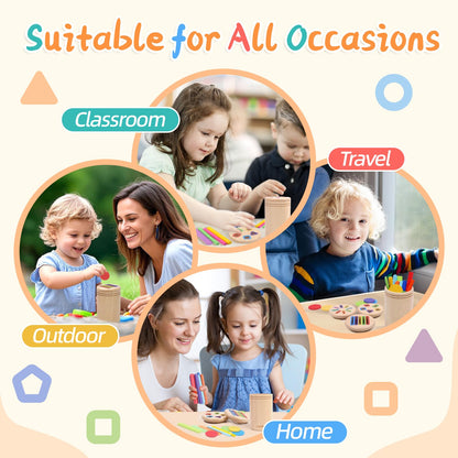 MTTIERY 4 in 1 Wooden Color Sorting Toy, Montessori Toys for 2 3 4 Year Old