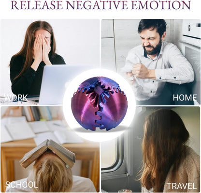 3D Printed Gear Ball, Gear Sphere Fidget Toy Stress Relif Toy for ADHD, Anxiety Relaxing Toy for Adults at Work/Study/Travel, Blue-Purple