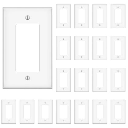 Decorator Wall Plates, Paddle Light Switch Covers, Wall Plates for Rocker Light Switches or Receptacle Outlets, Electrical Decora Faceplate Cover, Single Gang Wallplate, White, 20 Pack