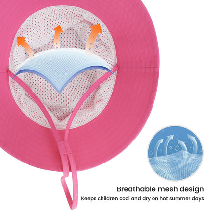 Baby Sun Hat 0-6 Years Toddler Boys Girls Adjustable Bucket Hats Kids Bucket Hats UPF 50+ Wide Brim Beach Swim Pool