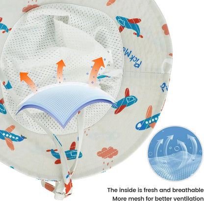 Baby Sun Hat 0-6 Years Toddler Boys Girls Adjustable Bucket Hats Kids Bucket Hats UPF 50+ Wide Brim Beach Swim Pool
