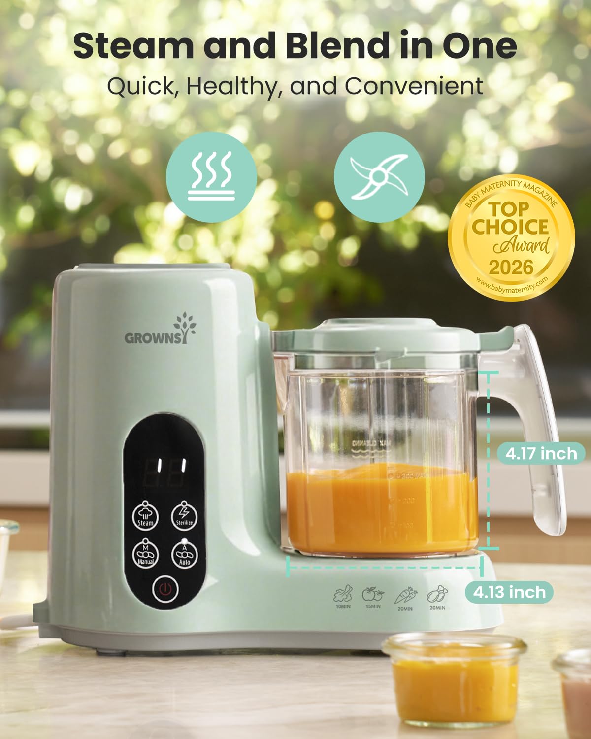 Grownsy Baby Food Maker, Steamer & Blender Baby Food Processor, Green