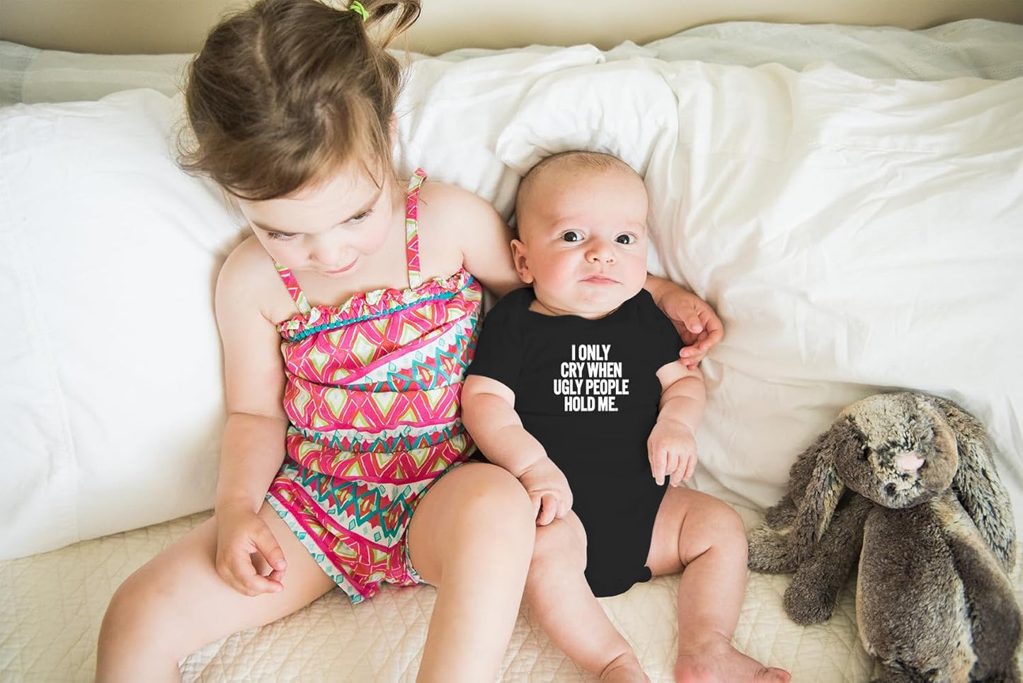 AW Fashions I Only Cry When Ugly People Hold Me Baby Bodysuit Funny Cute Baby Girl or Boy Outfit Romper