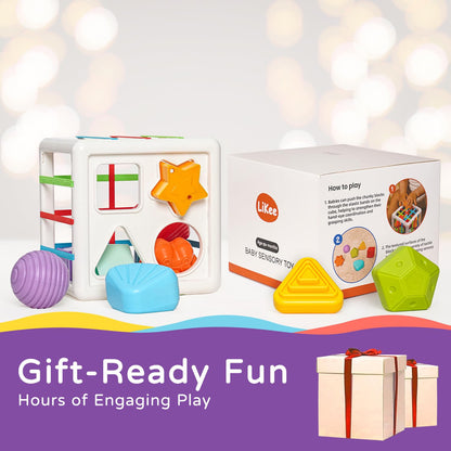 LiKee Montessori Activity Cube Toy, Sensory Shapes for Baby 12M+
