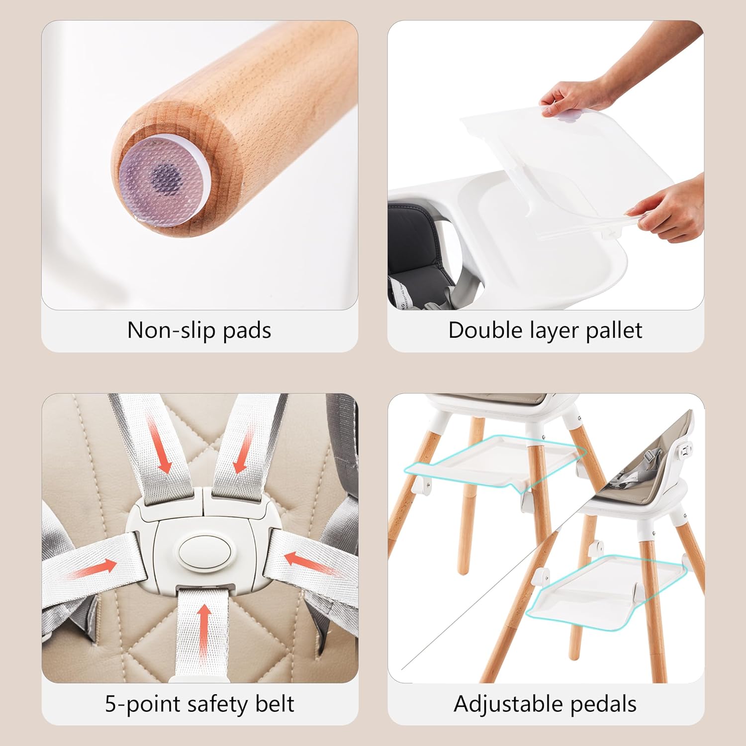 Baby High Chair, Highchair for Baby & Toddler, Easy Clean Infant Highchair, 6 in 1 Feeding High