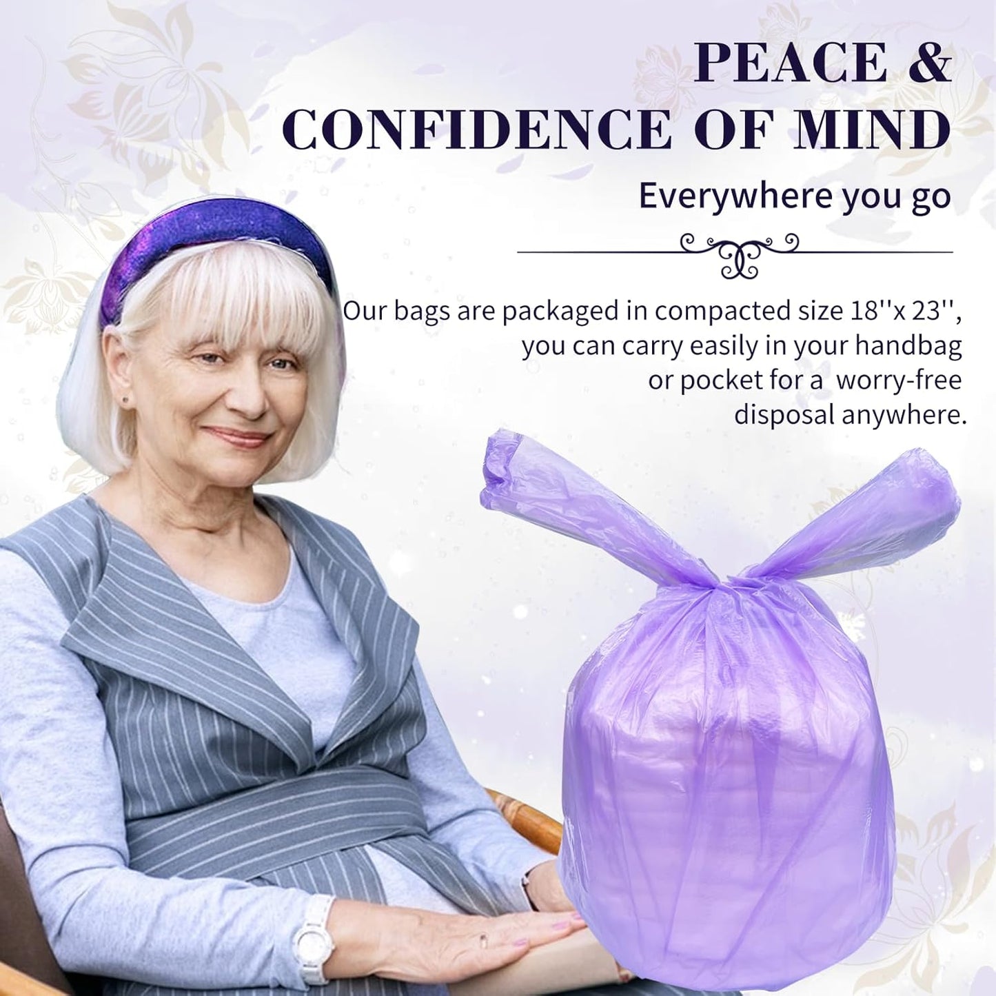 Large Adult Diaper Disposal Bags (18?™’x23?™â€?,96 Pcs, Scented, Elderly Waste Disposal, Baby Diapers Disposal Trash Bags, Sanitary Product Disposal at Home and Travel, Purple