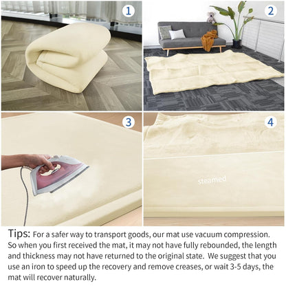 Play Mat for Babies Toddlers,1.3" Thick Elasti-Foam Anti-Fall Cushion Mat for Kids Room,28×72 Bedroom Bedside Rugs,Water-Repellent Soft Coral Velvet,Non-Slip(Vanilla)