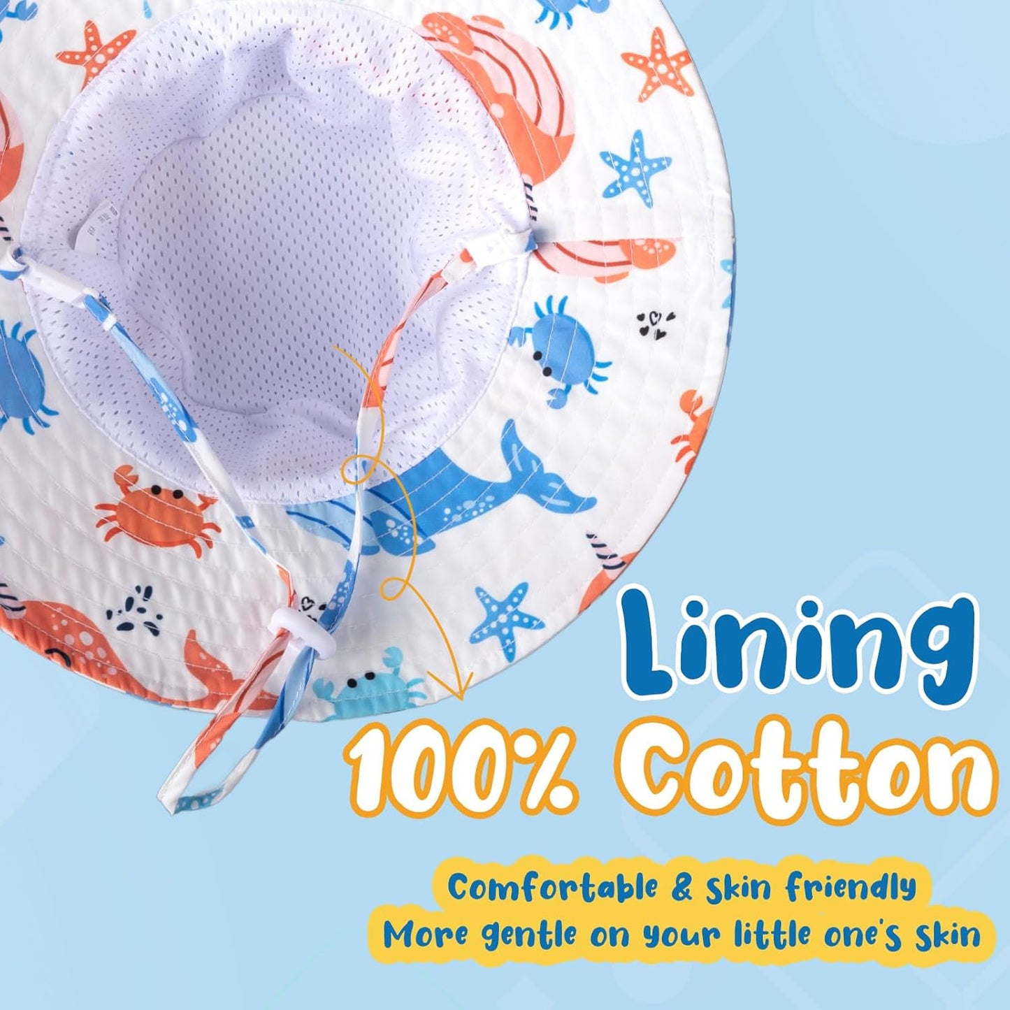 Baby Sun Hat Kids Summer UPF 50+ Toddler Bucket Hat Wide Brim Adjustable Beach Hats for Boys Girls Age 0-6 Years