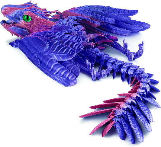 Feathered Wyvern Dragon, 12" 3D Printed Dragon, Articulated Dragon with Wings, Crystal Dragon Fidget Toy Surprise, 3D Printed Toys, Home, Office Desktop Pet