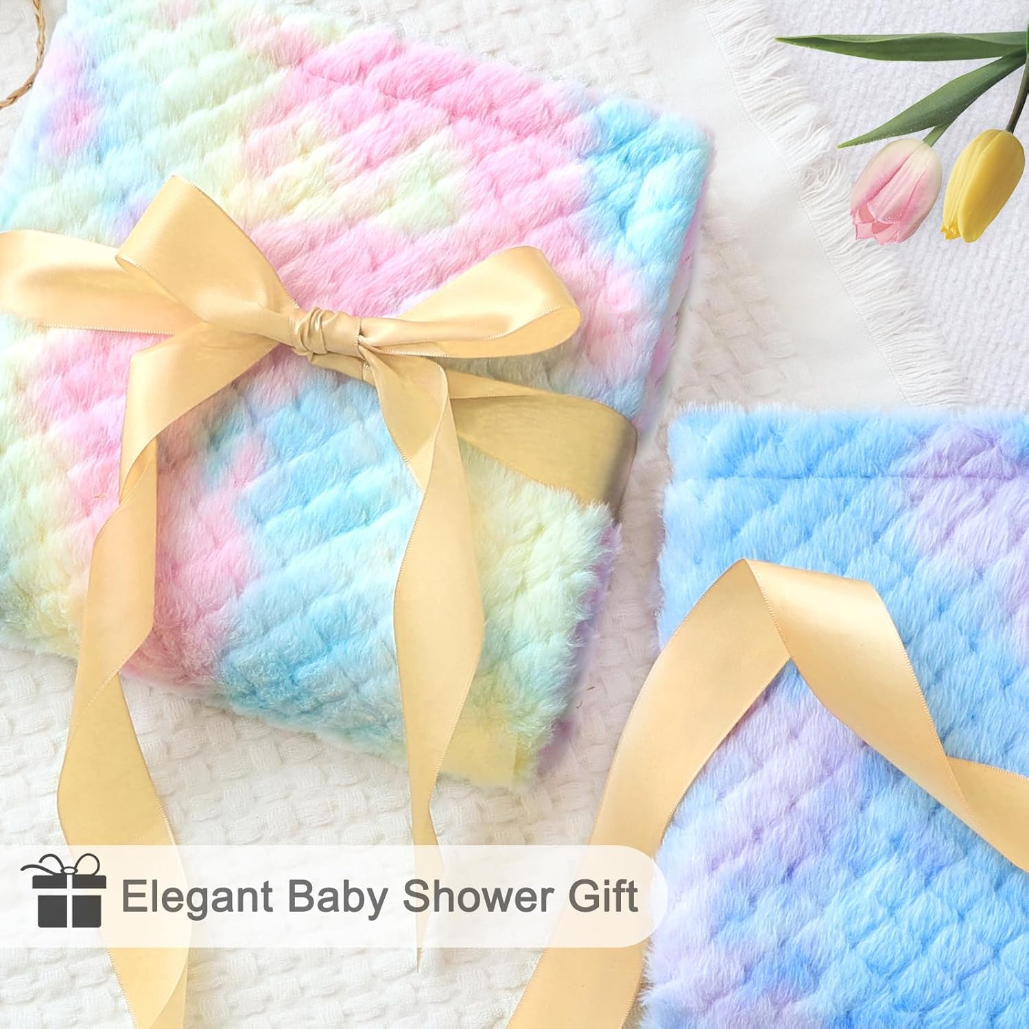 Baby Blanket for Girls Tie Dye Rainbow Fleece Fluffy Fuzzy Blanket with Soft Luxury Silk Silky