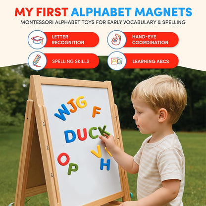 JoyCat Silicone Alphabet Magnetic Letters, 26 Uppercase ABC Fridge Magnets for Toddlers 1-3 & Kids, Baby Learning Refrigerator Toy Set, Preschool Birthday Gifts for Boys & Girls (Vibrant Color)