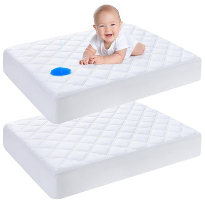 Yoofoss Waterproof Mini Crib Mattress Protector 2 Pack, Quilted Mattress Pad Cover Soft and
