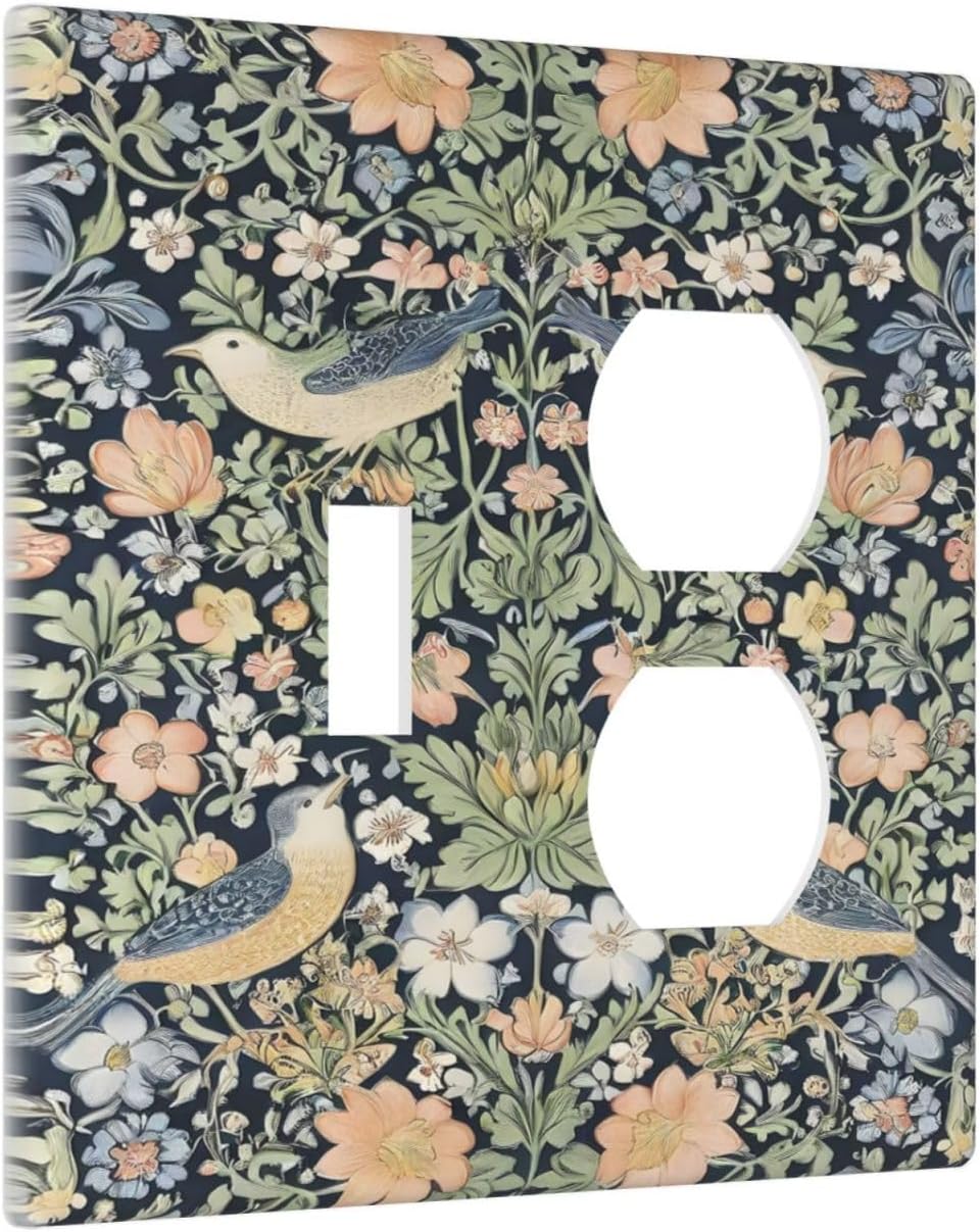 Decorative Outlet Covers Rustic Morris Birds Green Leaf Flower 2 Gang Wall Plate Cover Single Toggle Duplex Combo Two Switch Light Switch Cover Plate Jumbo Dual GFCI Faceplate