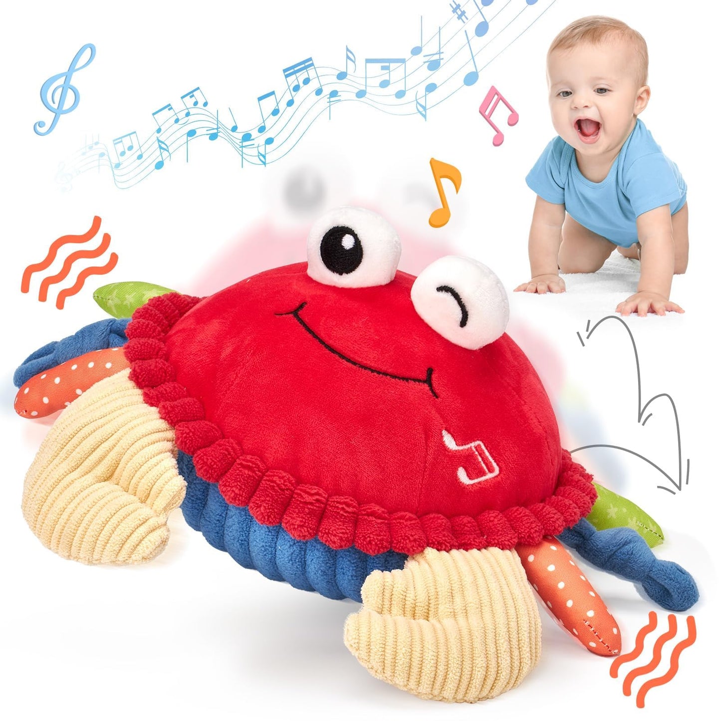 hahaland Baby 6+ Months Tummy Time Musical Bouncing Crab Crawling Toy