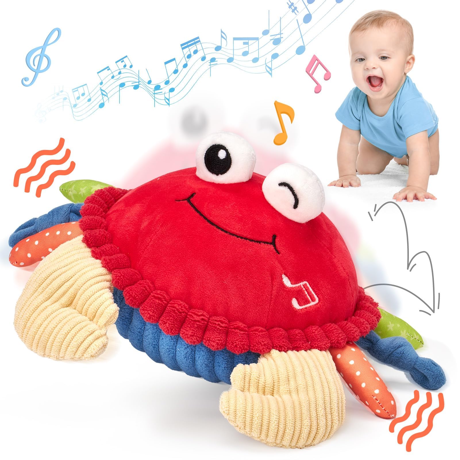hahaland Baby 6+ Months Tummy Time Musical Bouncing Crab Crawling Toy