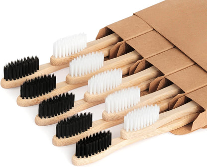 Biodegradable Bamboo Toothbrushes, 10 Piece BPA Free Soft Bristles Toothbrushes, Natural