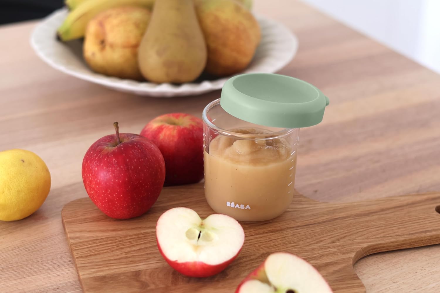 BEABA 8 oz Glass Baby Food Jars with Soft Silicone Air Tight Lids, Glass Storage Containers with