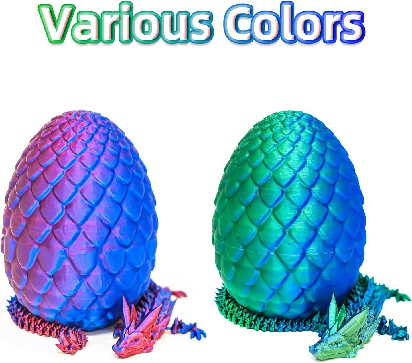 Dragon Egg - 3D Dragon Egg with Flexible Pearly Sheen Dragon Inside, 3D Printed Surprise Gift, Articulated Dragon Egg Fidget Toy, Dragon Figurine Decor (12” Dragon,Green Mix Blue)