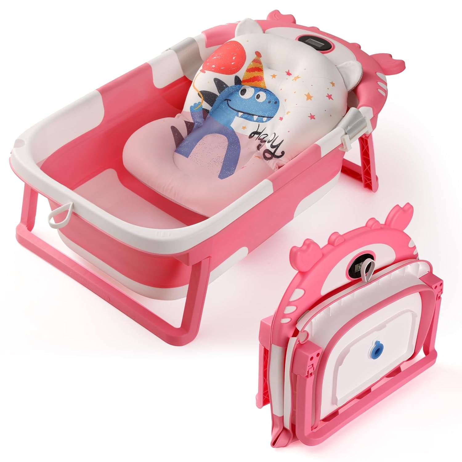Baby Bathtub,Collapsible Baby Bath Tub with Thermometer & Soft Floating Cushion,Portable Travel