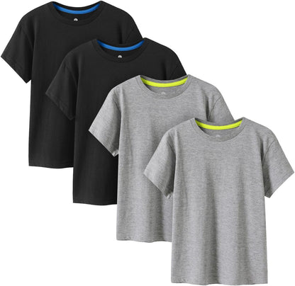 LAPASA Kids T-Shirts Short Sleeve (4 Pack) 100% Cotton Plain Top Tees Boy & Girl Unisex Toddler Children Tie Dye Summer K01