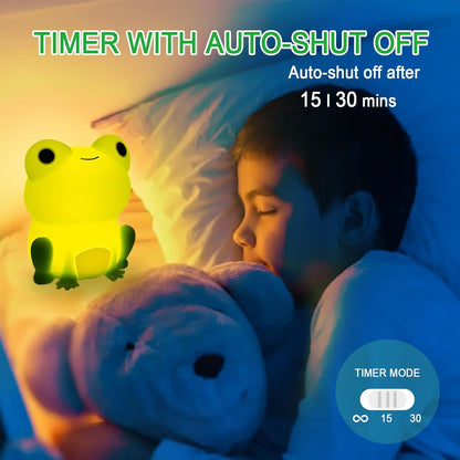 Night Light for Kids, Cute Frog Night Lamp Bedroom Nightlight for Girls Boys Teens, USB Rechargeable Silicone Animal Nightlight Christmas Birthday Gifts, Room Decor