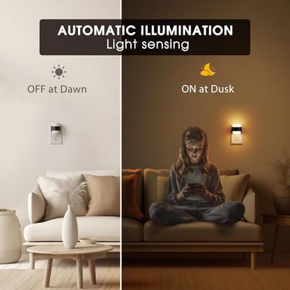 Night Light, Night Lights Plug into Wall, LED Nightlight for Kids & Adults, 3CCT Adjustable 3000K/4000K/5000K Color, Dusk to Dawn Sensor, 3 Brightness Levels, 2 Pack